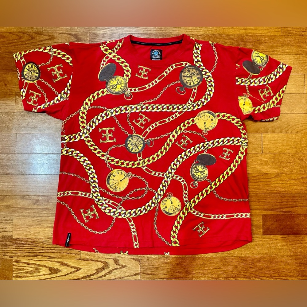 Vtg 90s Enyce Red & Gold Pocket Watch t-shirt sz 4XL